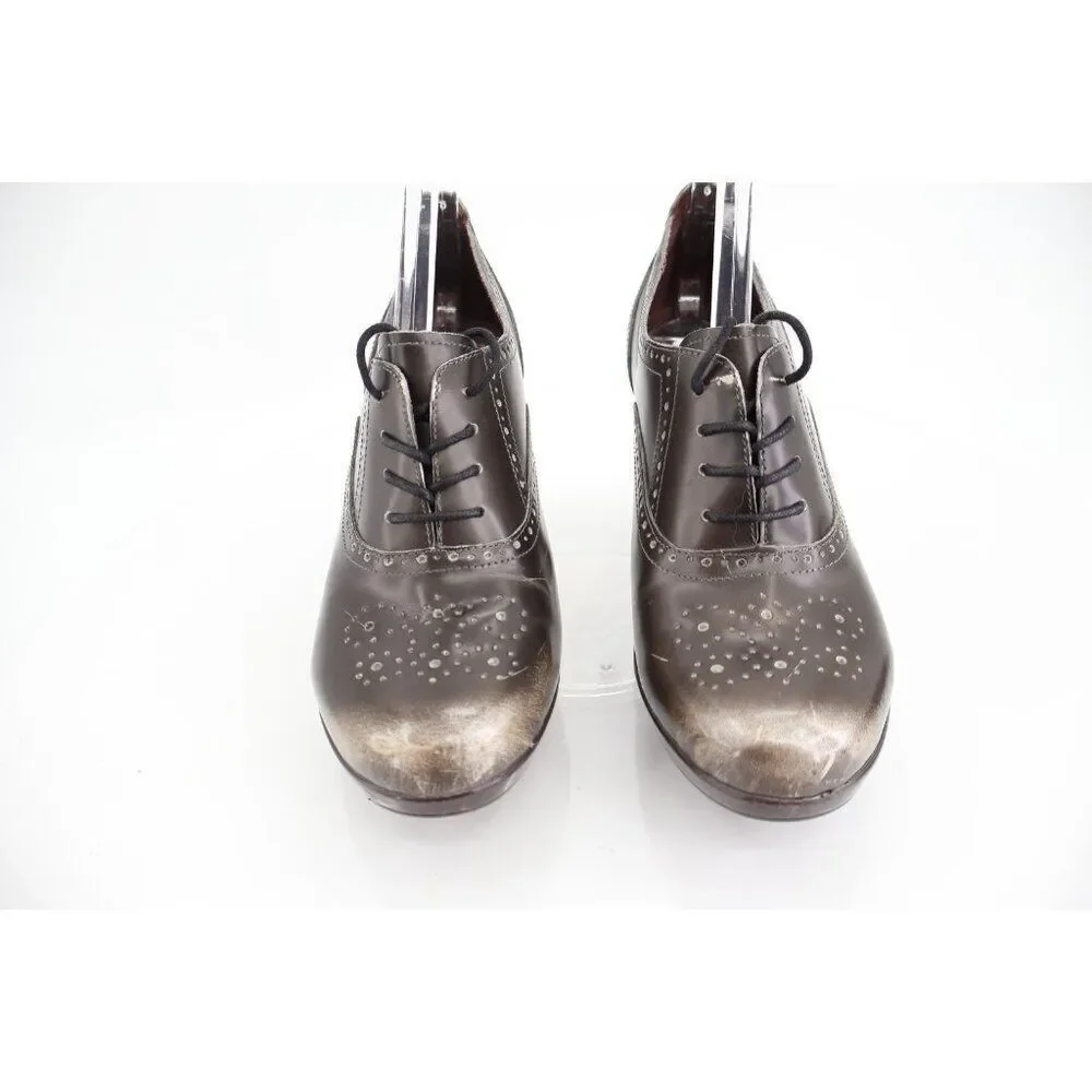 Sanita Betsey Oxford Pump Women's Size 40 9 Grey Patent Block Heel Lace Up Retro